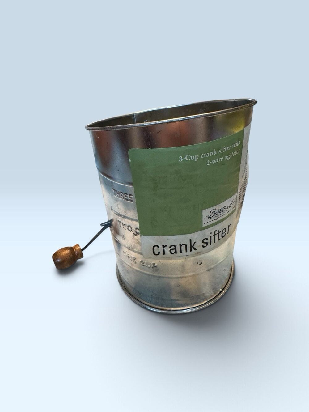 Vintage Bromwells 3-Cup Flour Sifter With Hand Crank Stainless Steel Handle